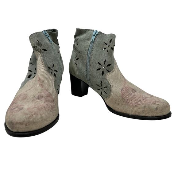 Desigual Ankle Boots Cutwork Tiger Print Heeled Blue Cream Pink Size 41 US 10 - Picture 4 of 14